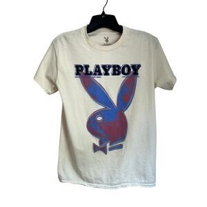 Playboy X Andy Warhol Logo Beige January 1986 T Shirt Size Small